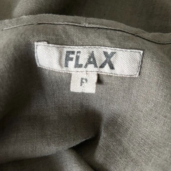 Flax Side Slit Slipster Linen Maxi Dress in Thyme Green Brown Size P, 4, Small - Picture 4 of 5